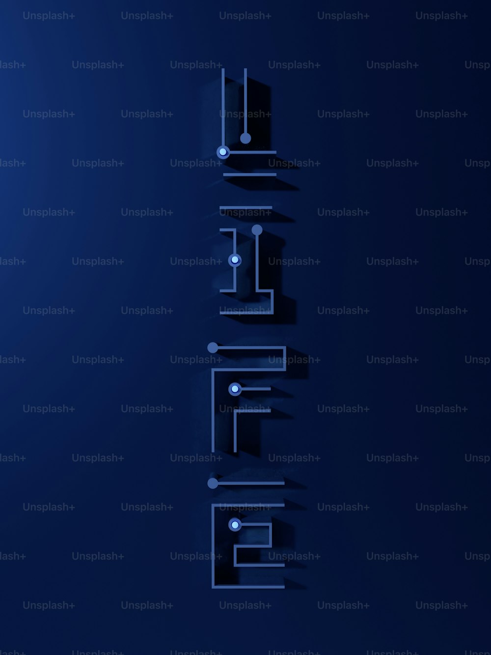 a dark blue background with the letters e and f