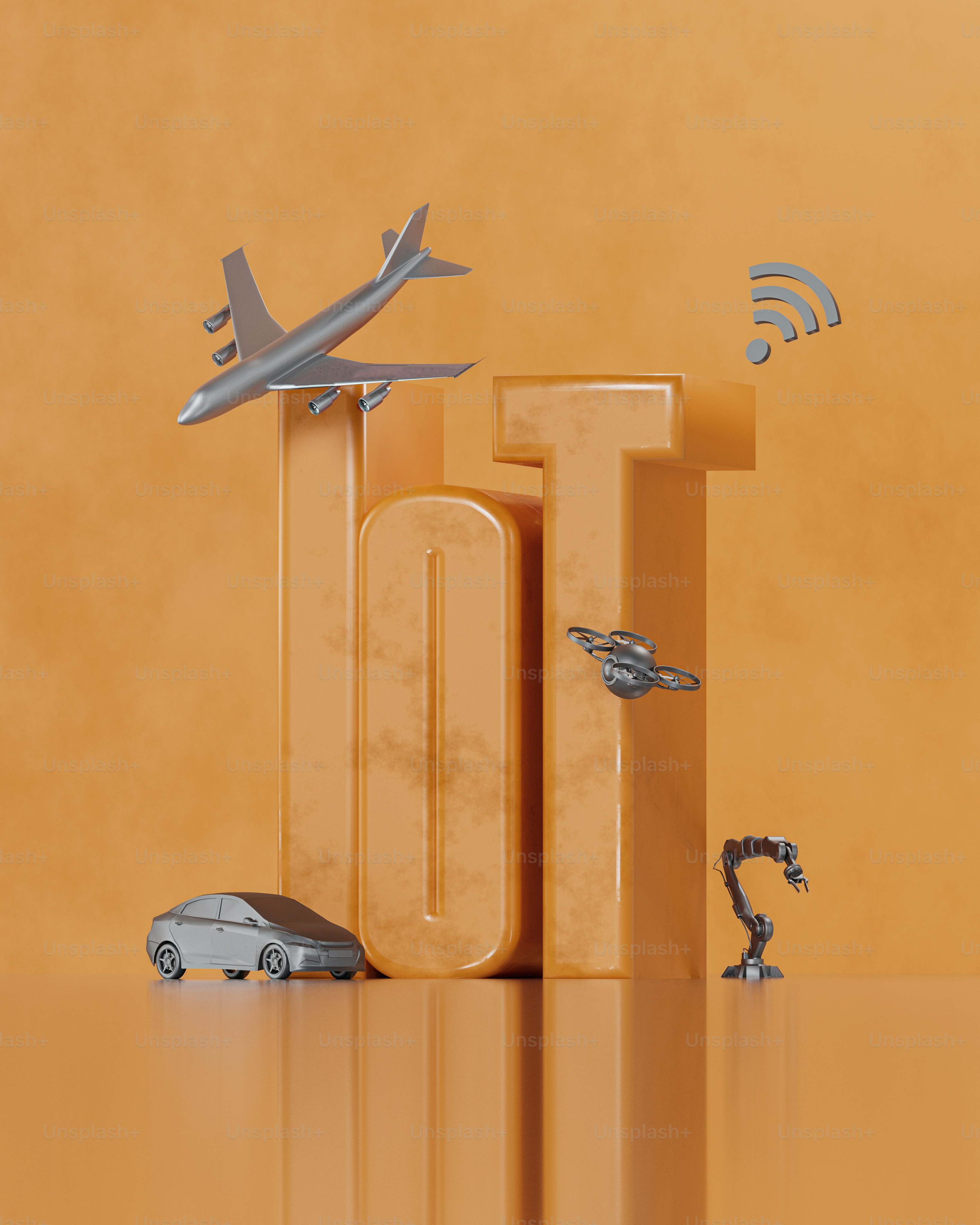 um número dez com um carro e um avião em cima dele