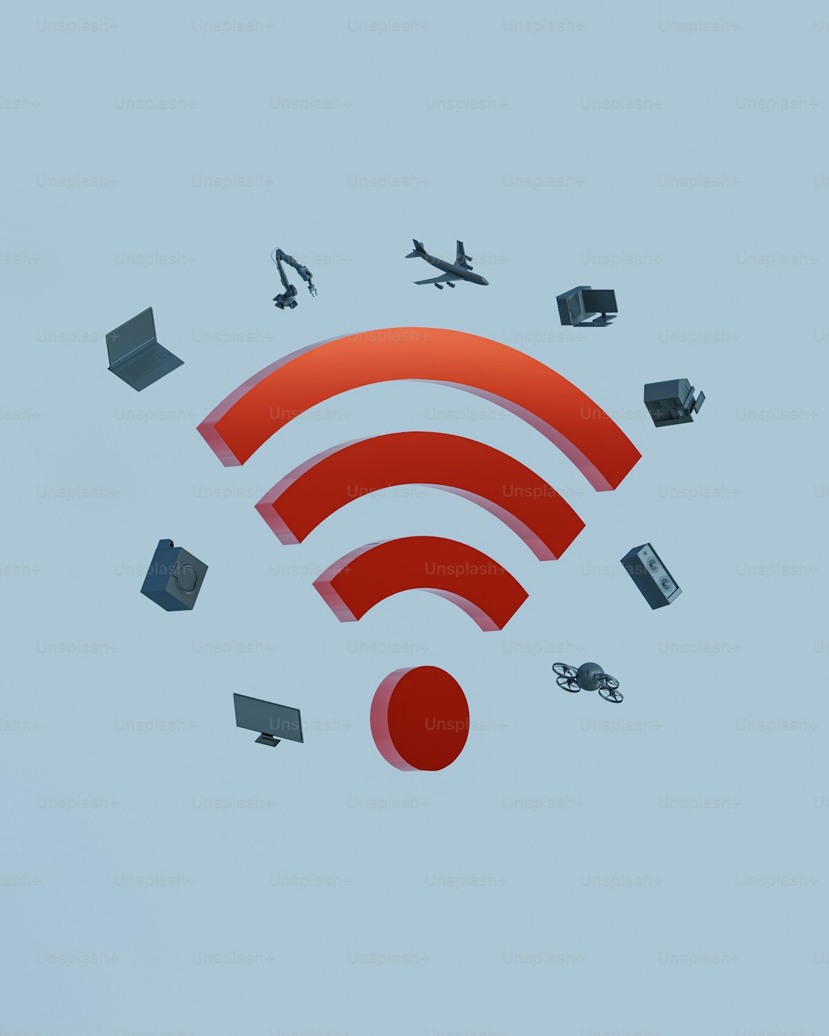 A red wifi symbol flying through the air