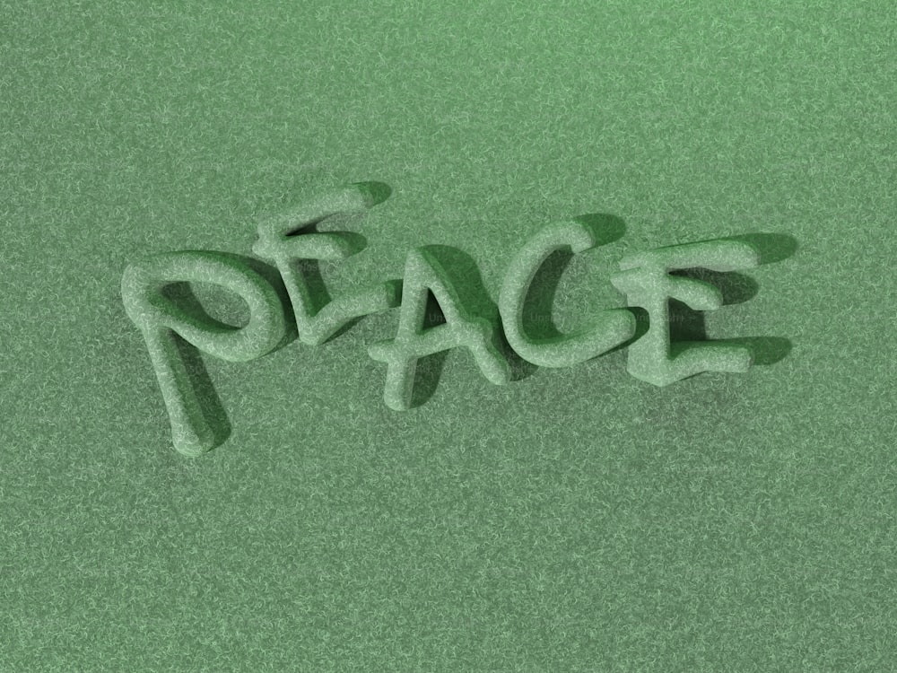the word peace is made of letters on a green background