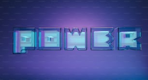 the word boom written in 3d letters on a purple and blue background