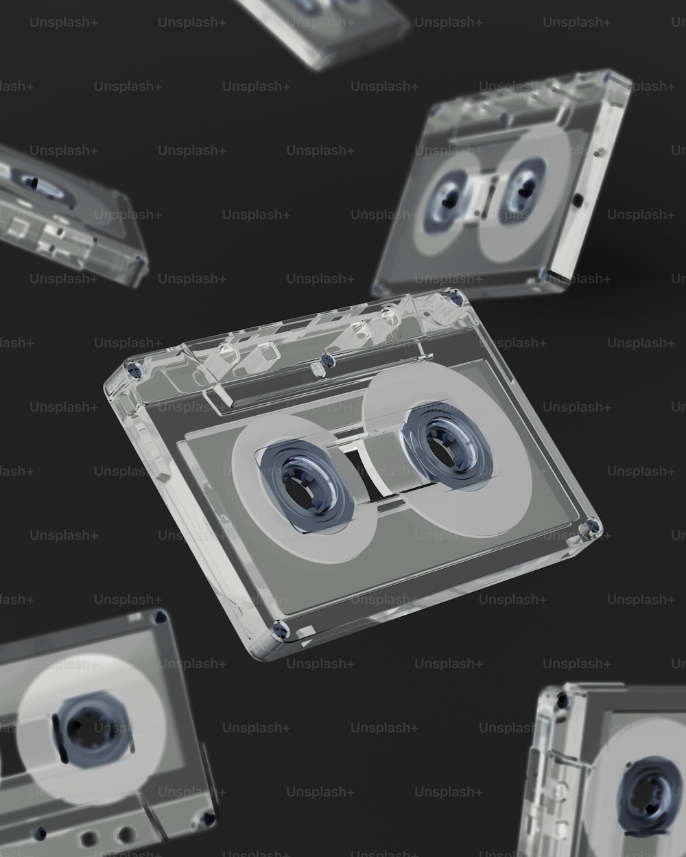 a group of cassettes flying through the air