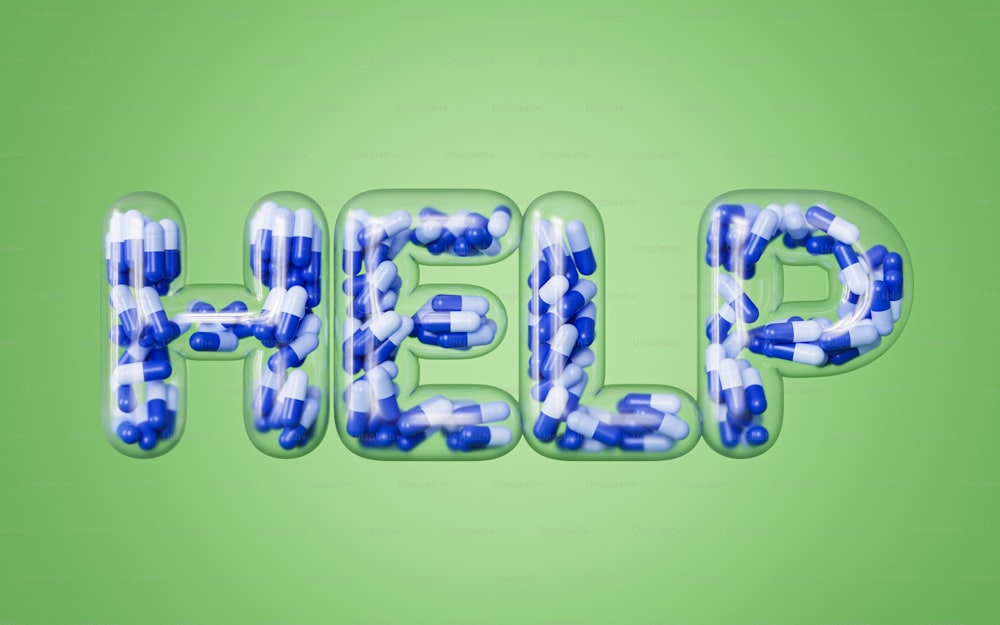 ヘルプという言葉は青と白の泡で構成されています