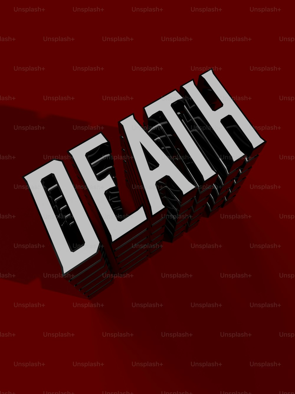 a red background with the word death in white letters