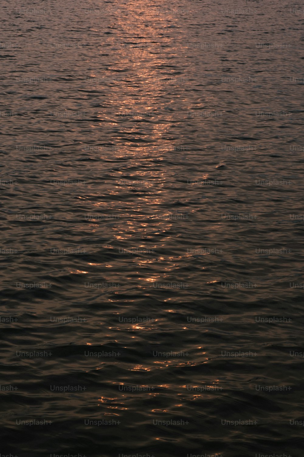 a large body of water with a sunset in the background