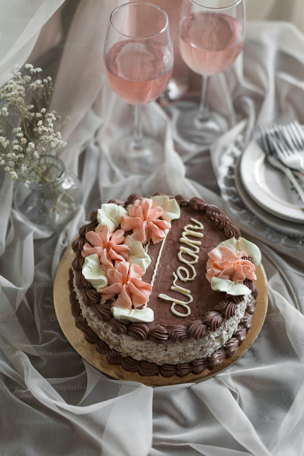 a heart shaped chocolate cake on a table