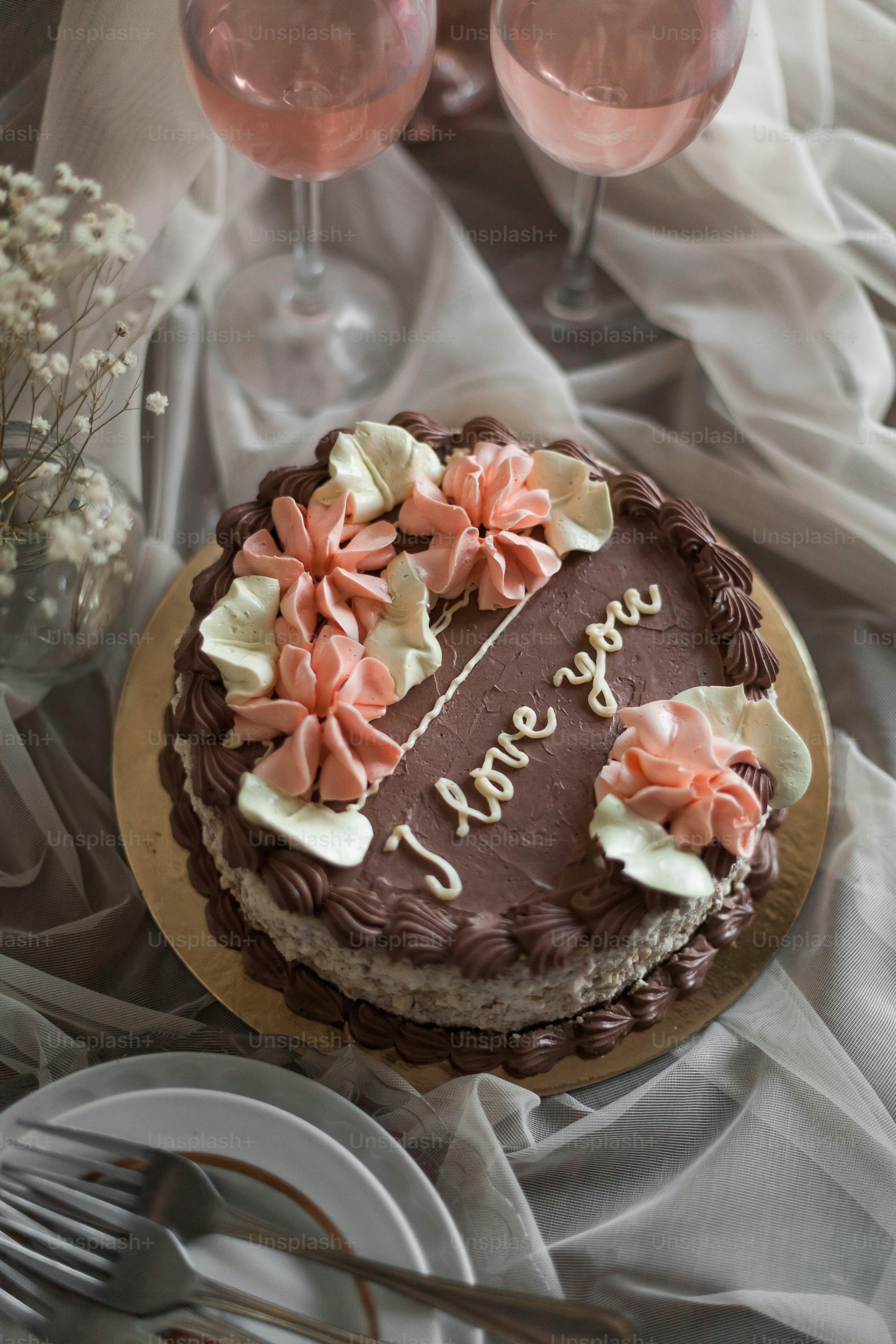a chocolate cake sitting on top of a table
