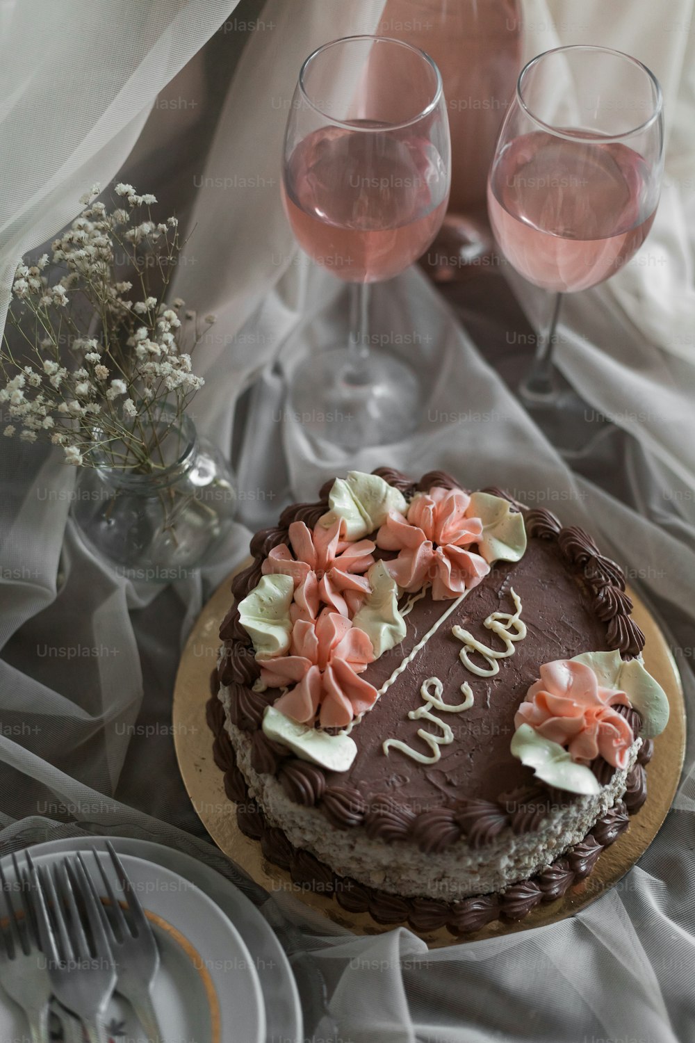 a chocolate cake sitting on top of a table