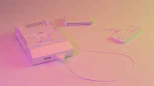 a nintendo wii game console and controller on a pink background