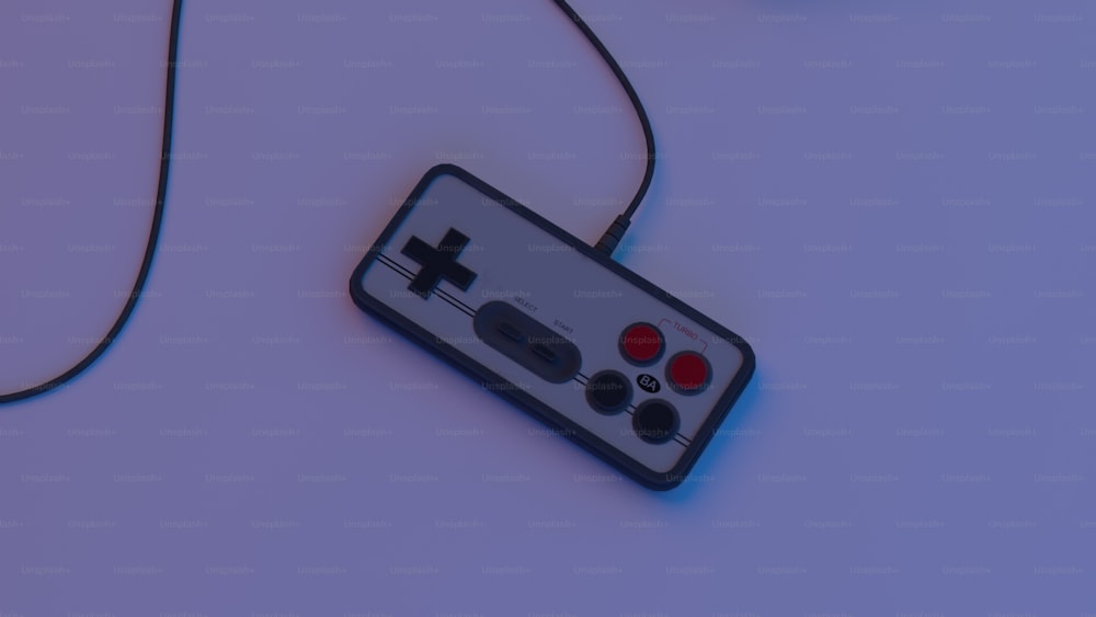 Ein Videospiel-Controller ist an ein Kabel angeschlossen