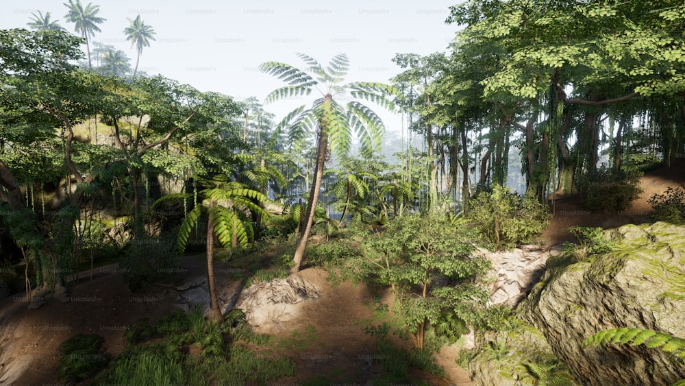 an artist's rendering of a tropical forest