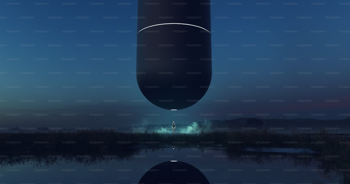 A large object floating over a body of water photo Ufo arrivals Image