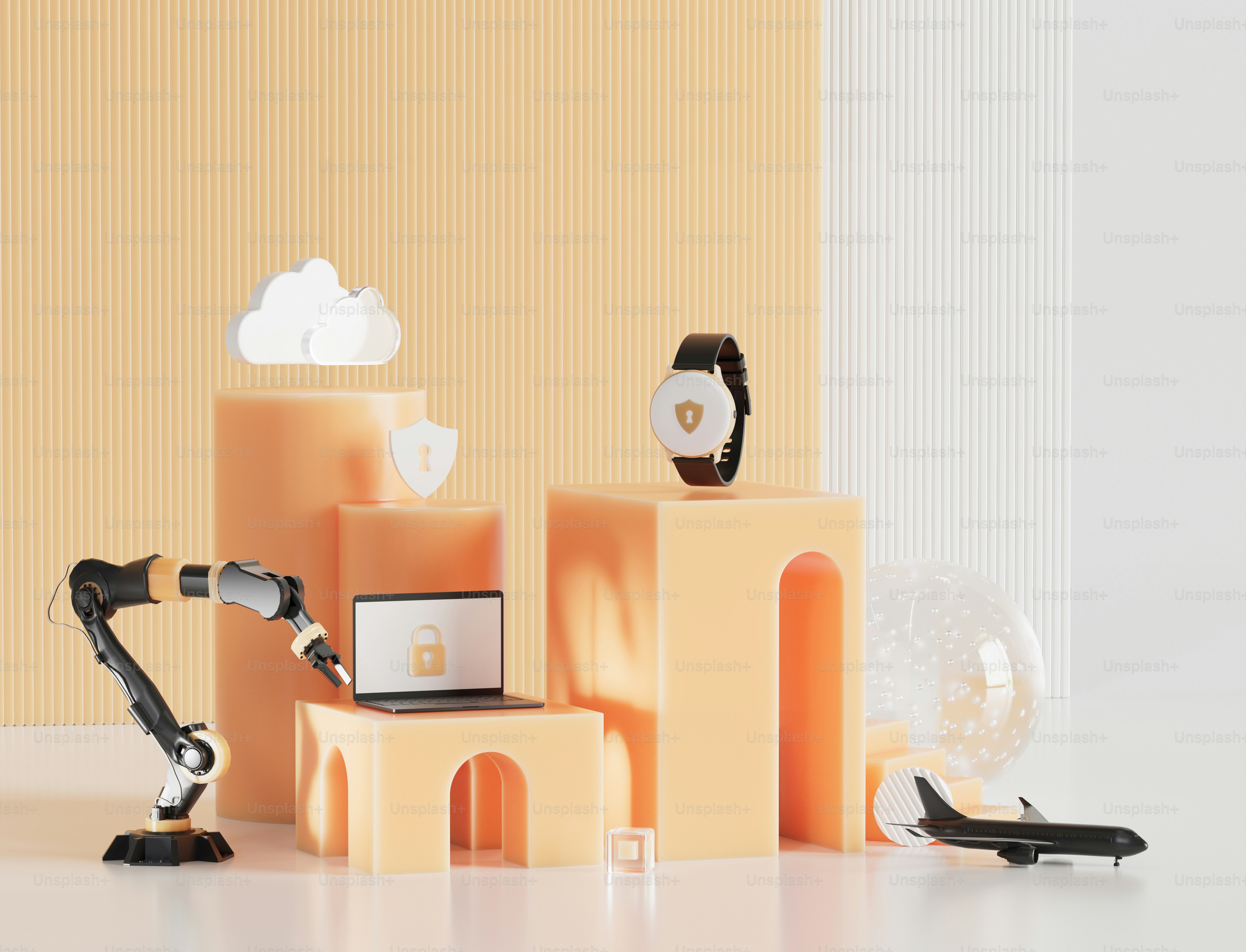 Un robot se tient à côté d’un ensemble de cubes