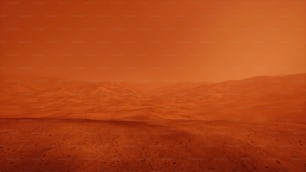 Una zona arida con un cielo rosso sullo sfondo