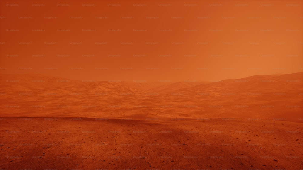 Una zona arida con un cielo rosso sullo sfondo