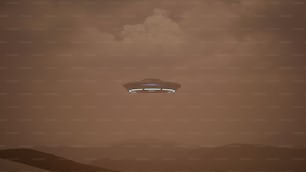 a flying object in a brown sky with clouds