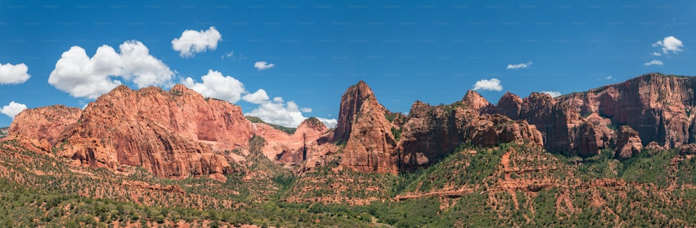 una vista panoramica sulle montagne e sugli alberi