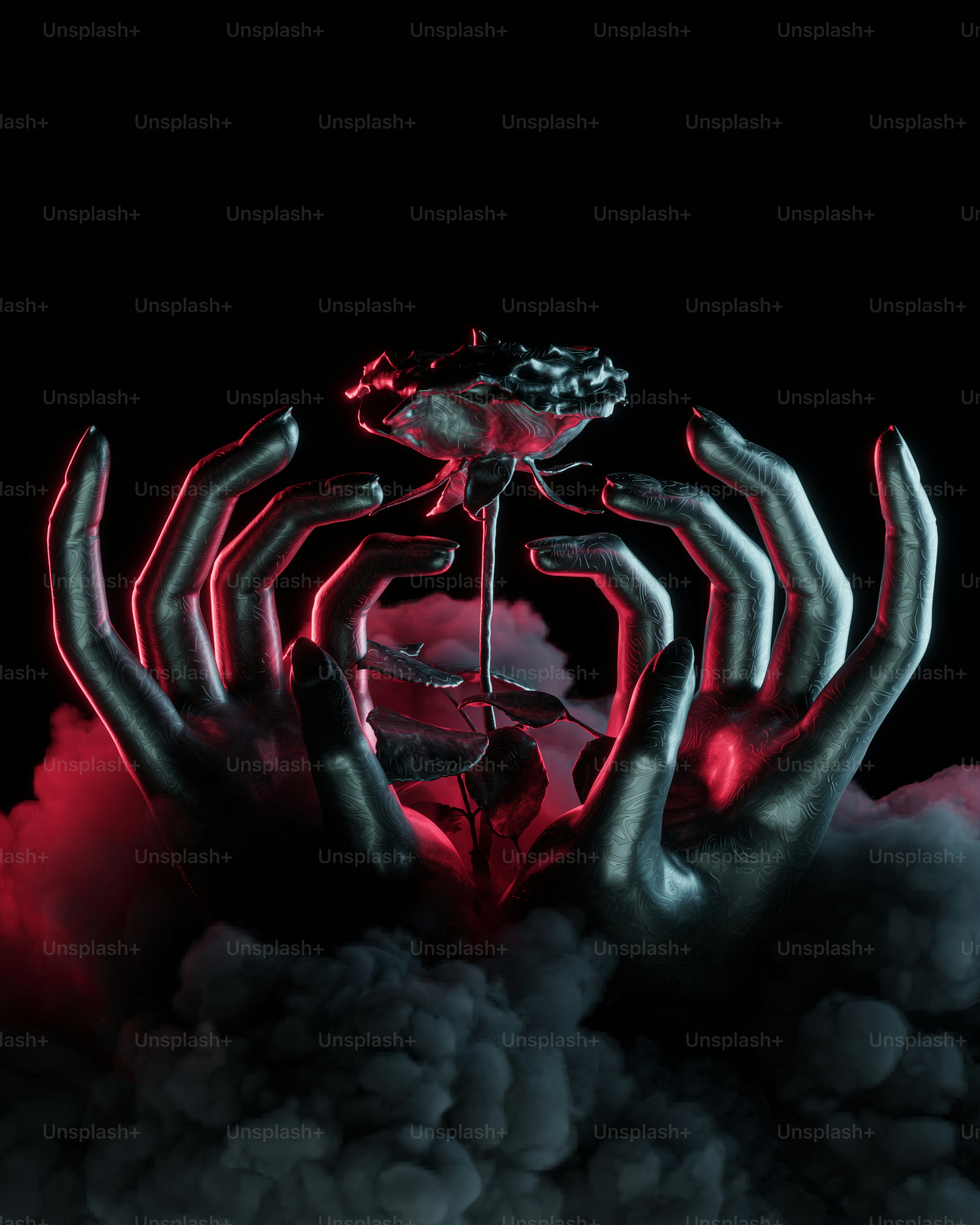 as mãos de uma pessoa segurando uma flor na fumaça