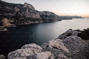 a large body of water surrounded by mountains