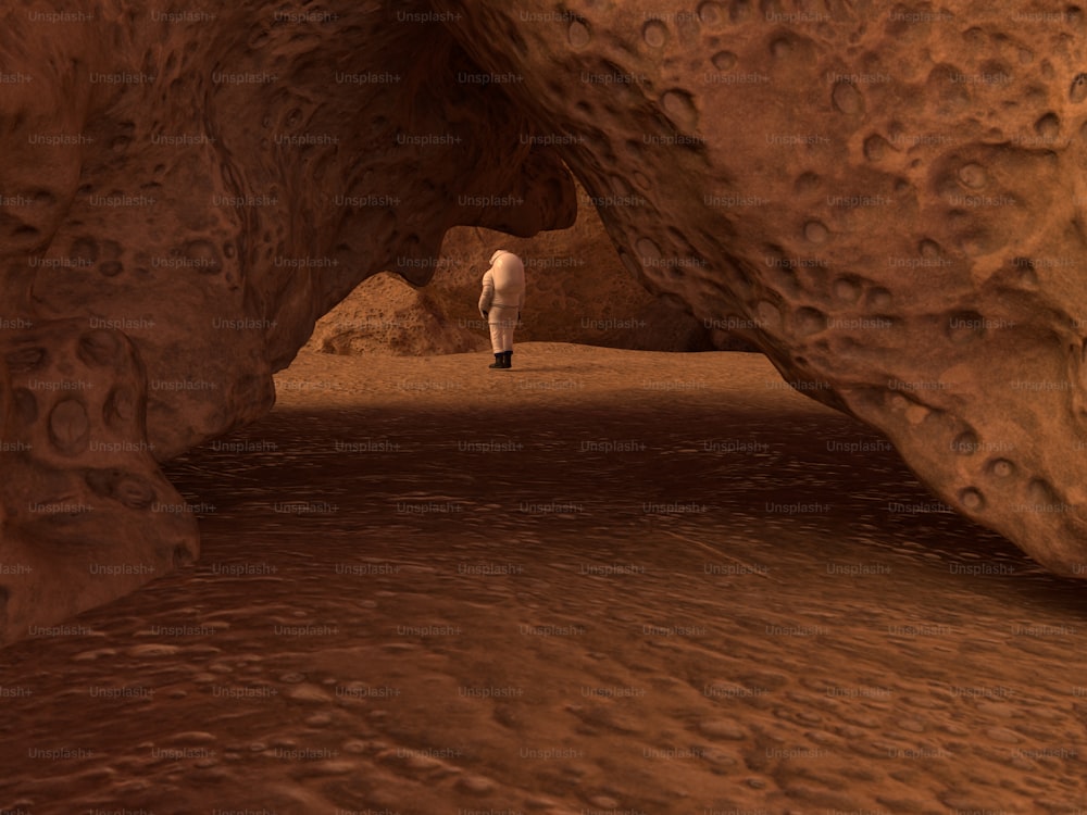 洞窟の真ん中に立っている人