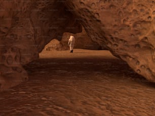 una persona in piedi nel mezzo di una grotta