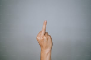 a person's hand holding a finger up in the air