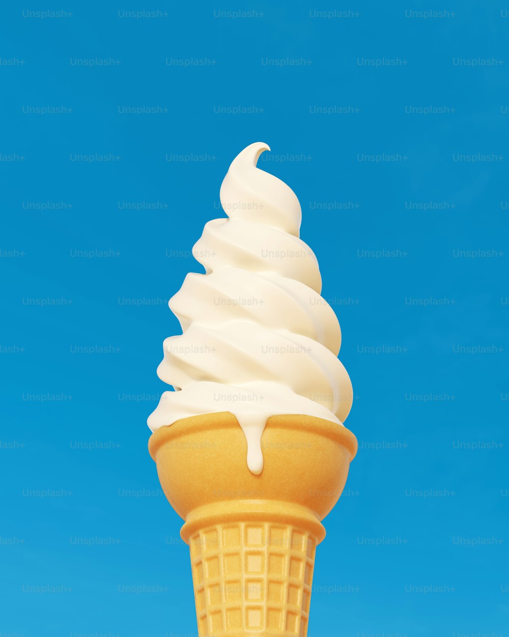 Un cono de helado con un cielo azul en el fondo