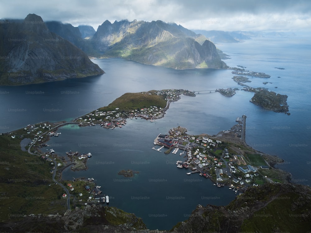 a large body of water surrounded by mountains