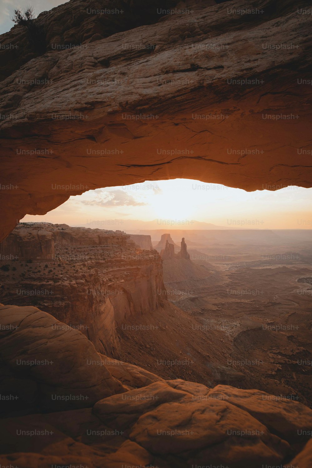 a view of the desert from a rock formation