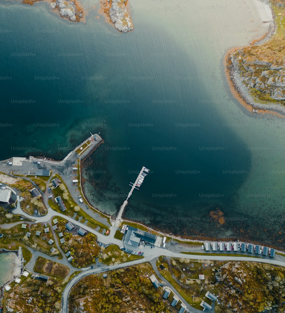 an aerial view of a large body of water