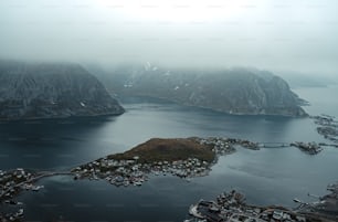 a large body of water surrounded by mountains