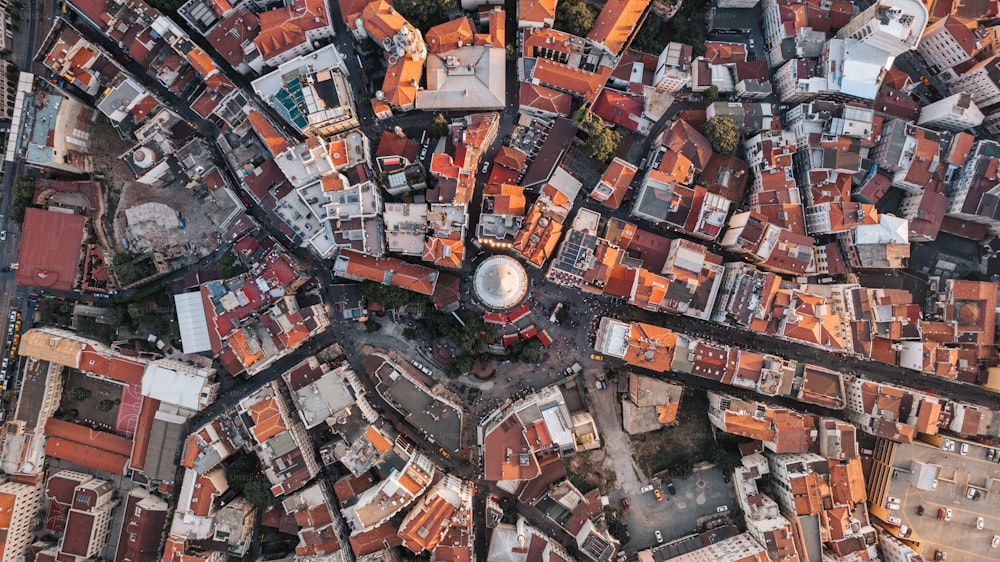 an aerial view of a city with lots of buildings