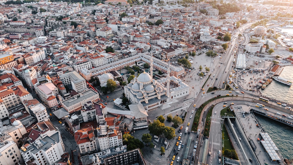 an aerial view of a city with lots of traffic