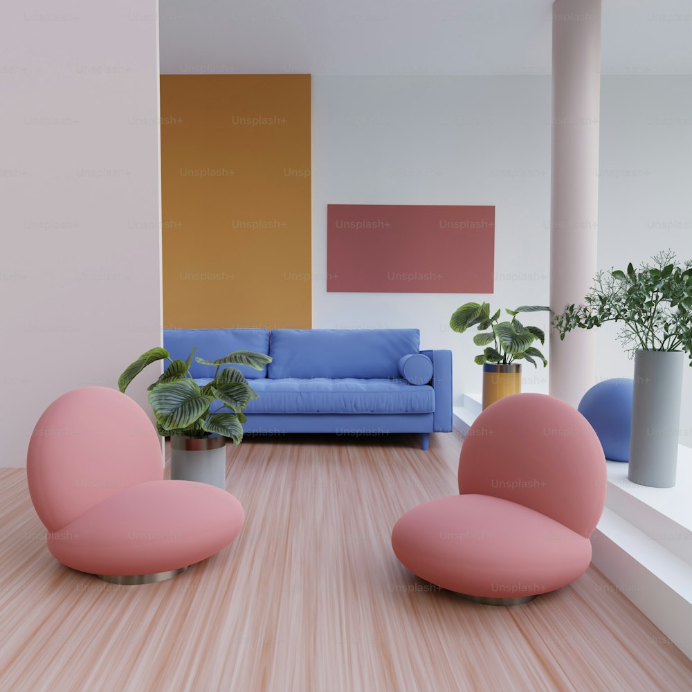 uma sala de estar cheia de móveis e um vaso de planta