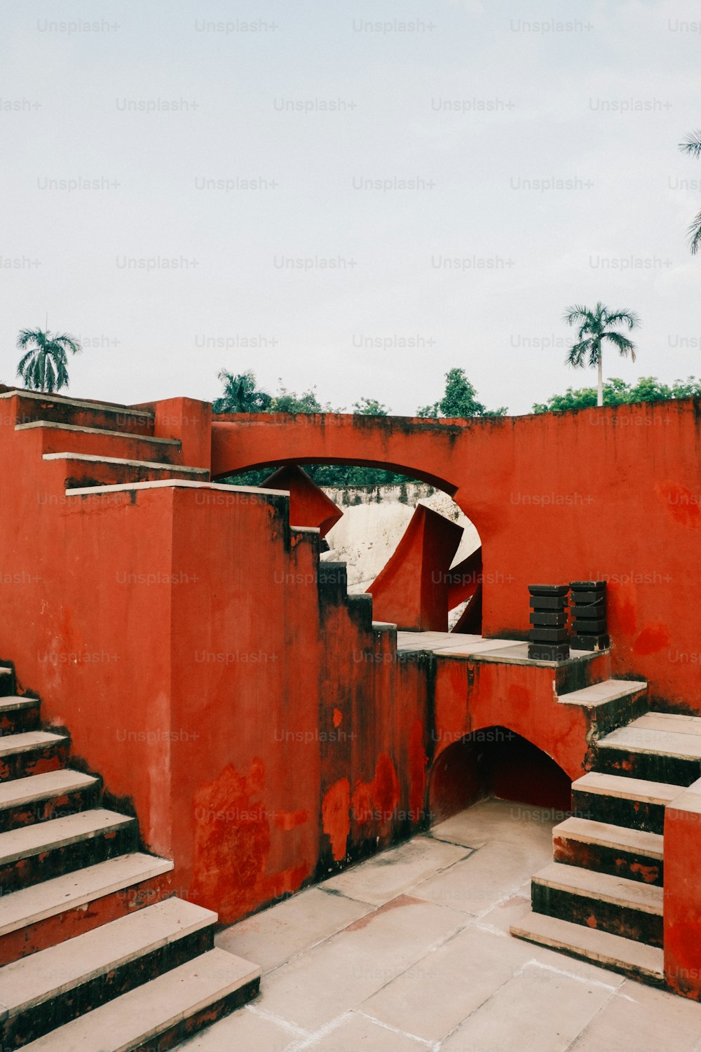 a red building with steps leading up to it