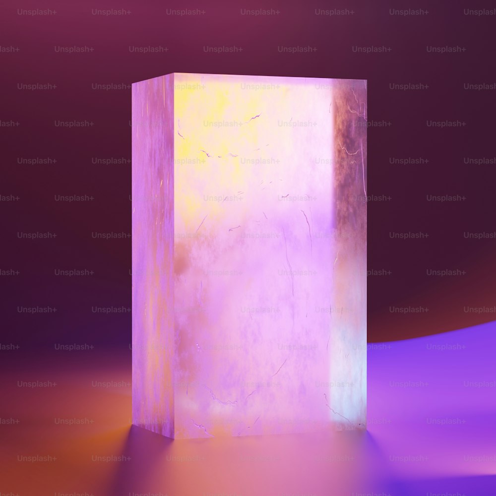 a white cube sitting on top of a purple floor