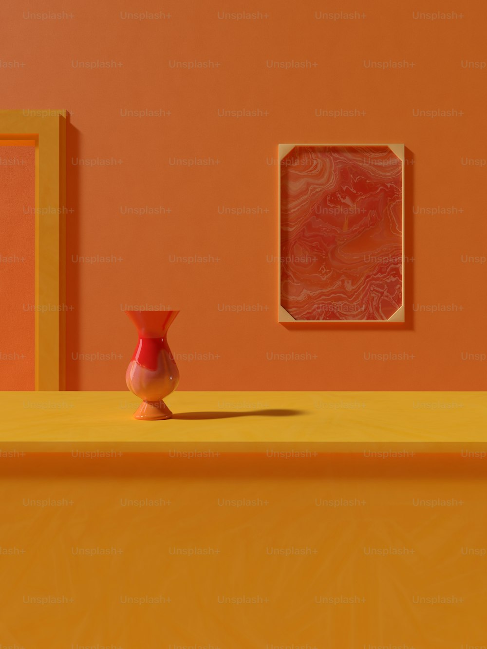 a vase sitting on top of a yellow table