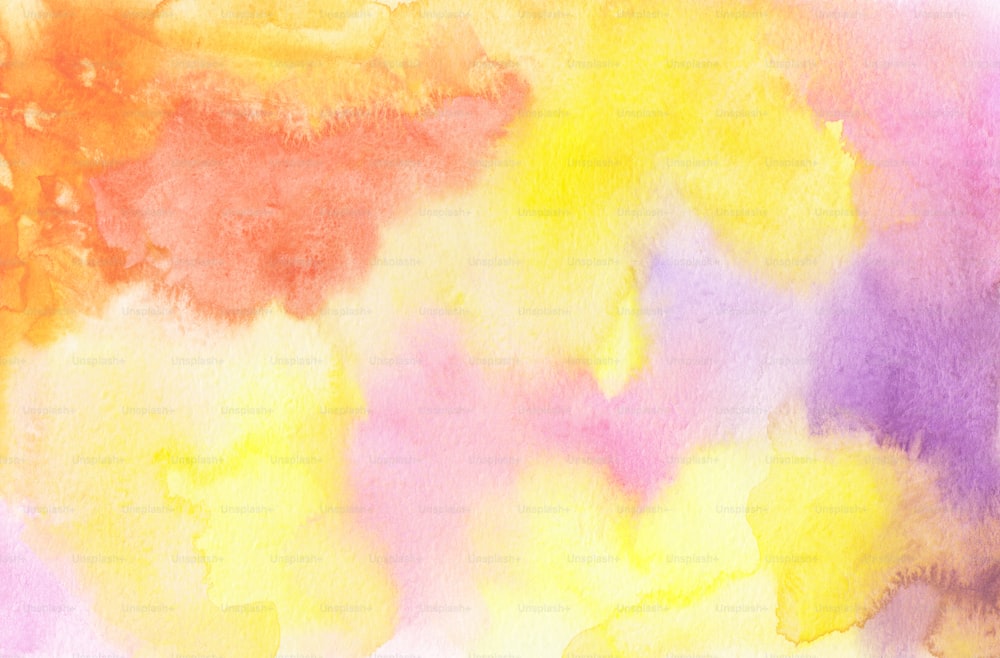 a watercolor painting of yellow, pink, and purple