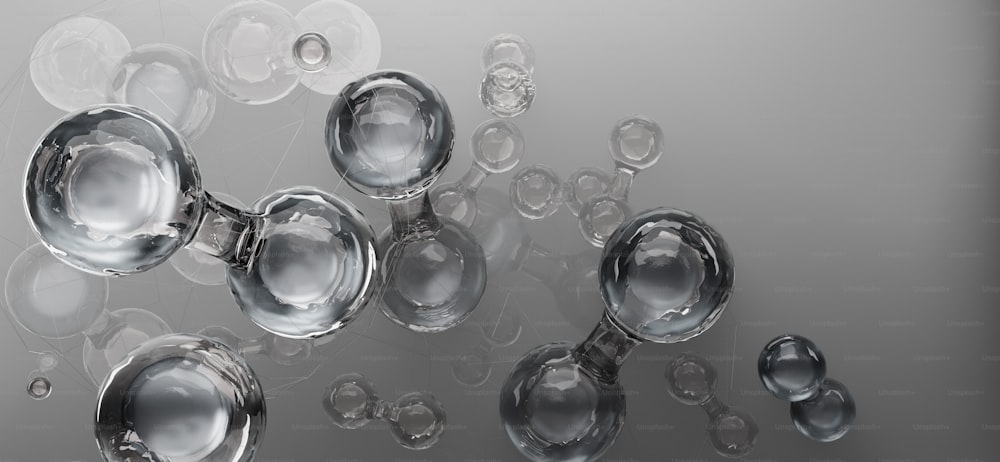um grupo de objetos de vidro flutuando no ar