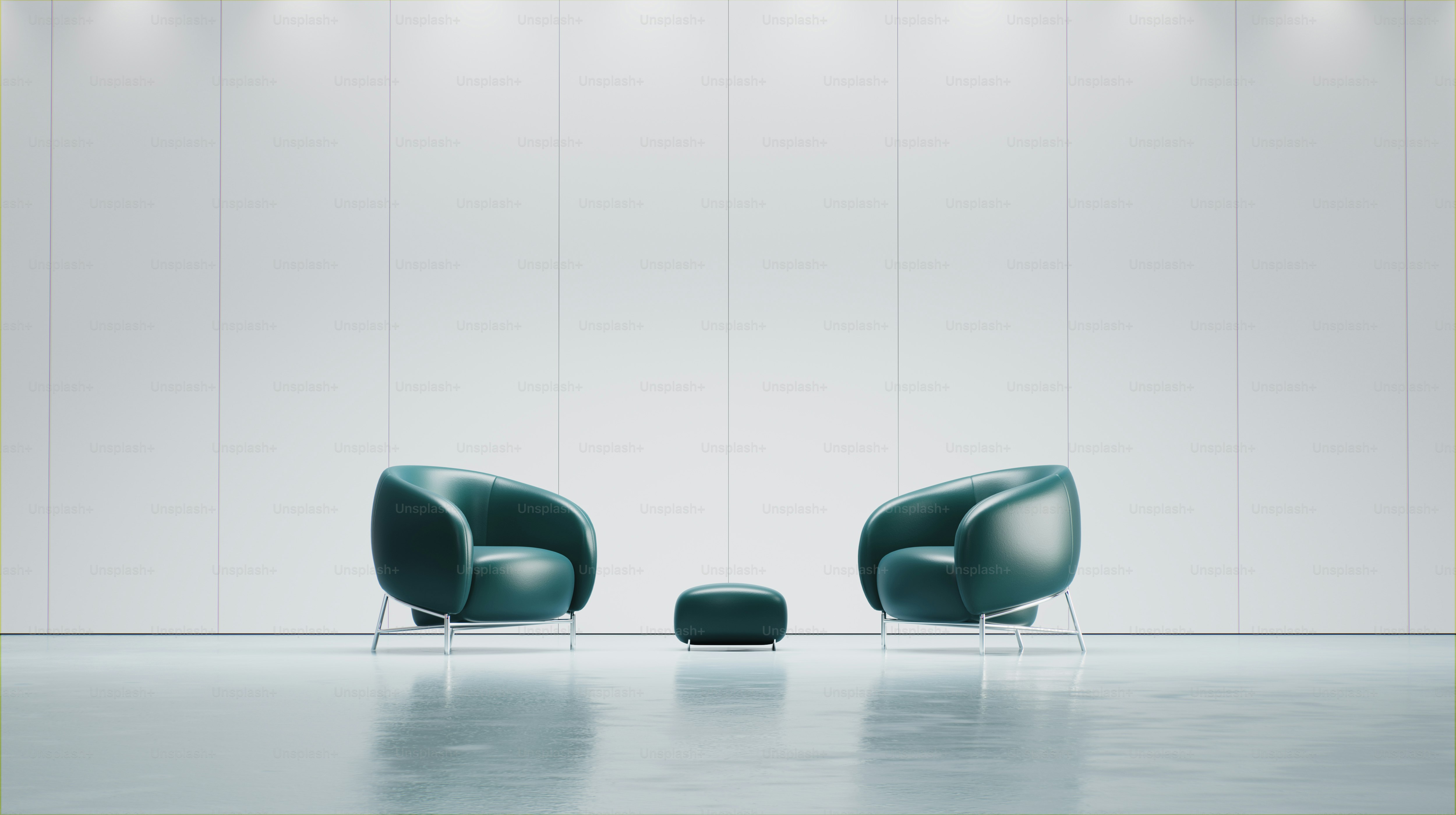 A couple of green chairs sitting next to each other photo – Office ...