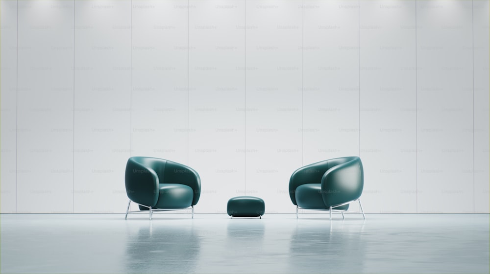 a couple of green chairs sitting next to each other