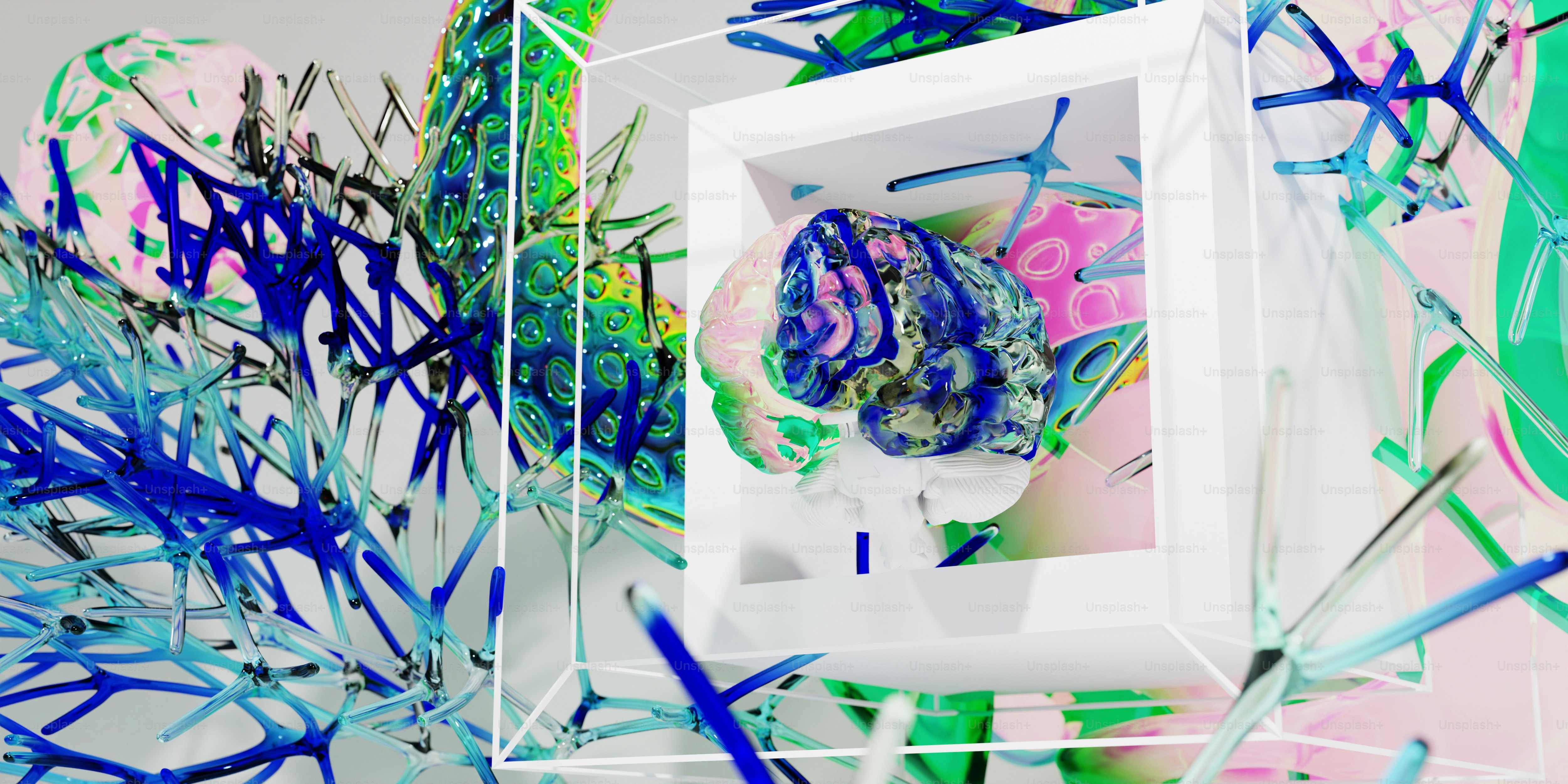 a white box with a painting inside of it