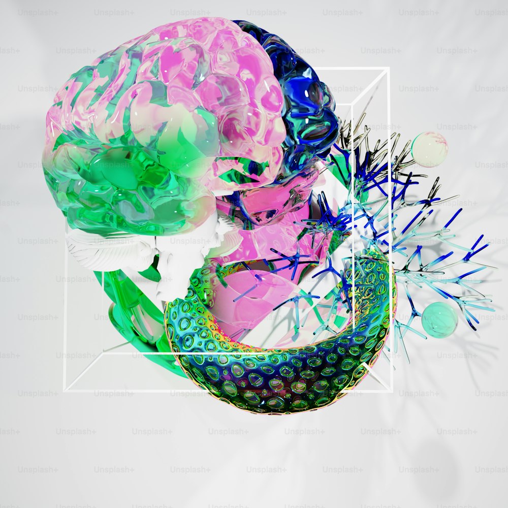 una imagen de un cerebro y un jarrón de flores