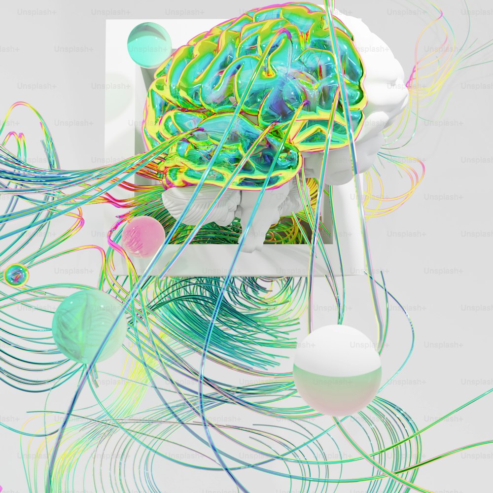 カラフルな脳のコンピュータ生成画像