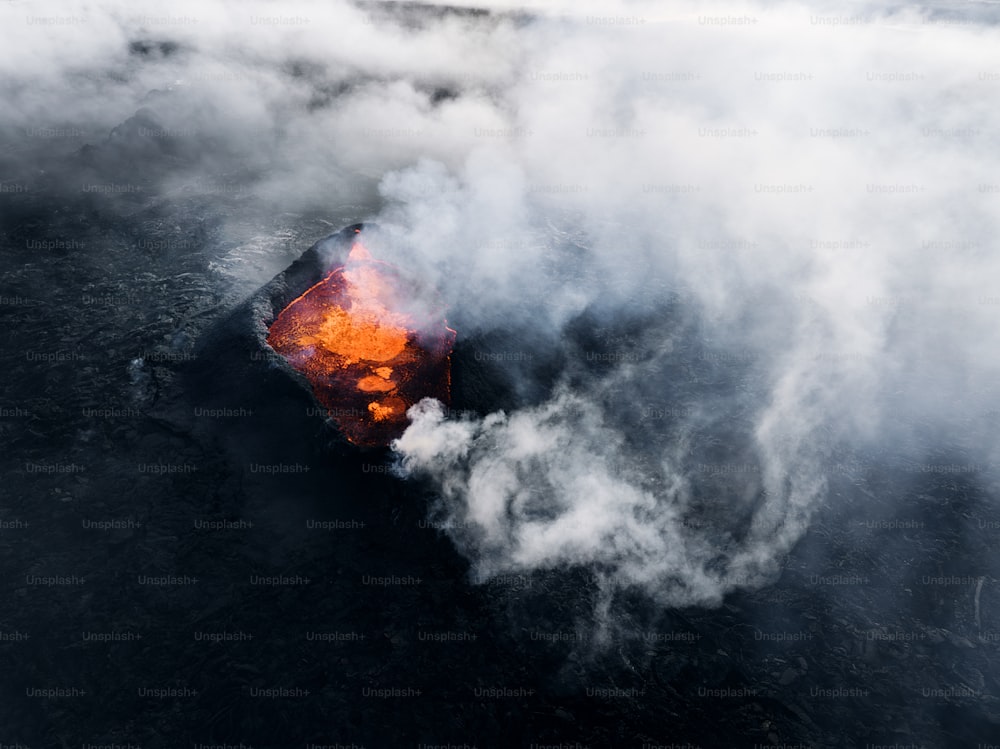 an aerial view of a lava in the ocean