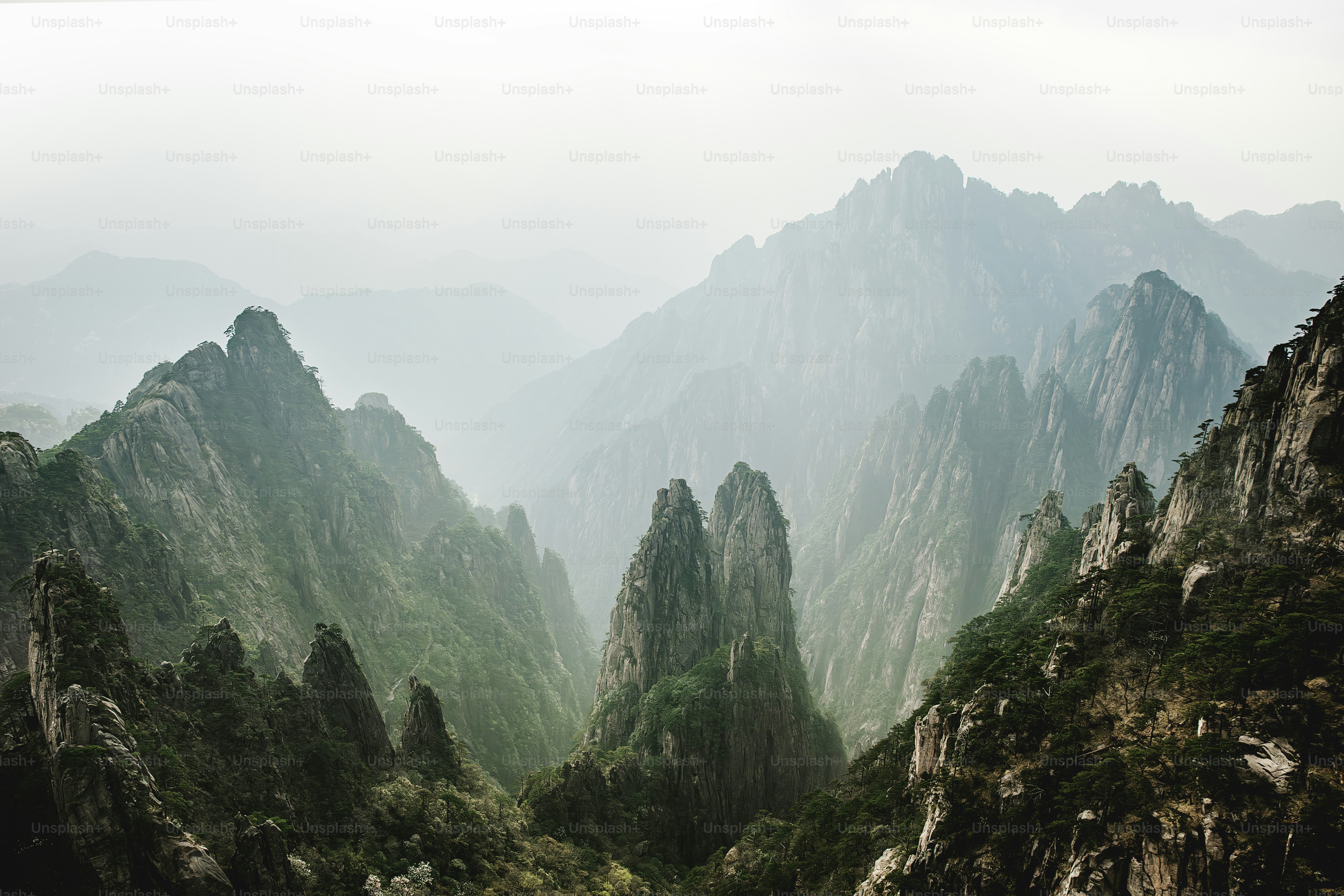 Misty Huangshan (Yellow Mountains) in China at sunrise.