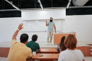 a man giving a lecture to a group of people