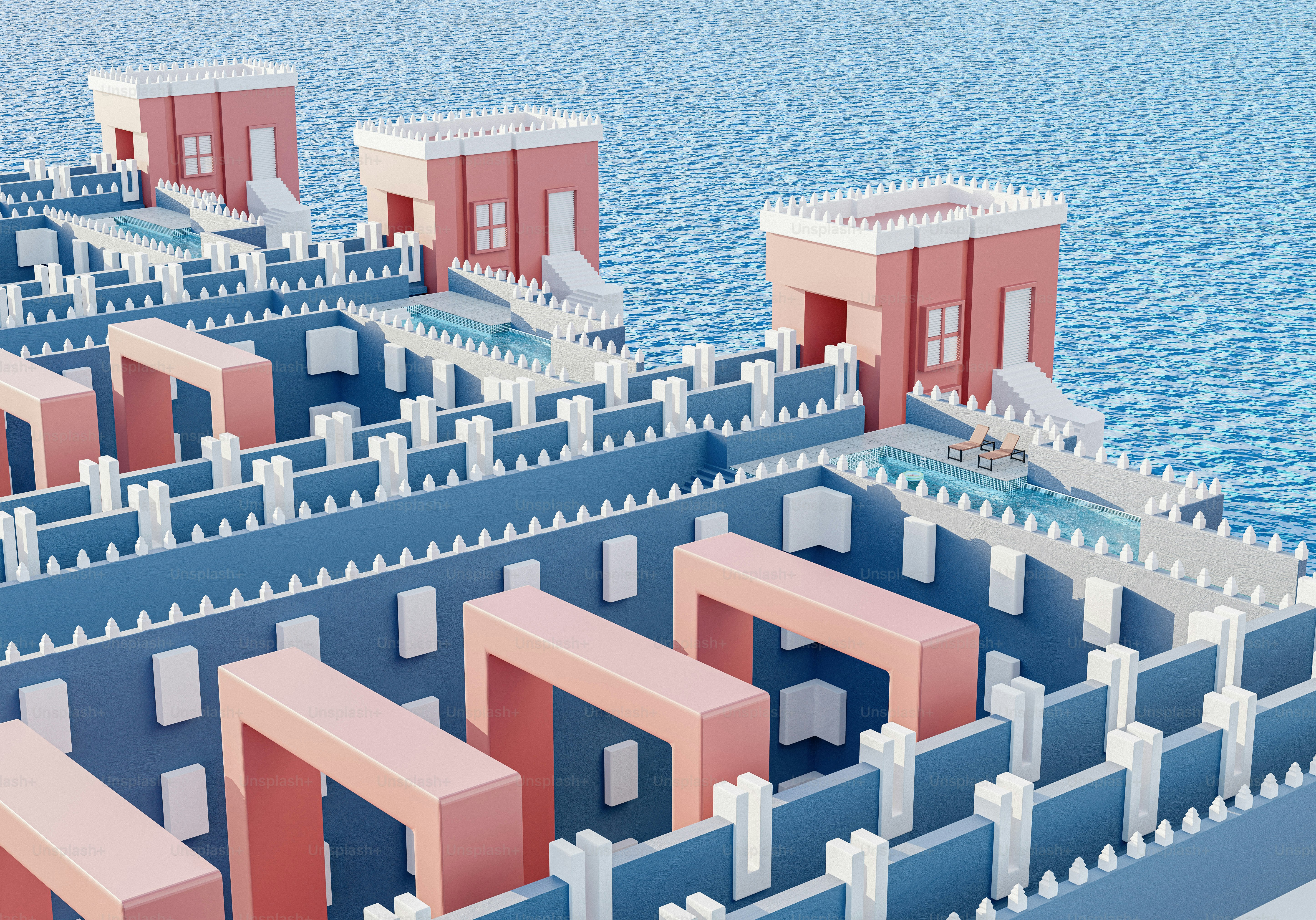 a computer generated image of a city by the ocean