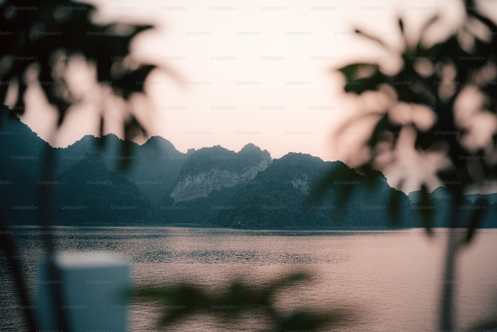 a body of water with mountains in the background