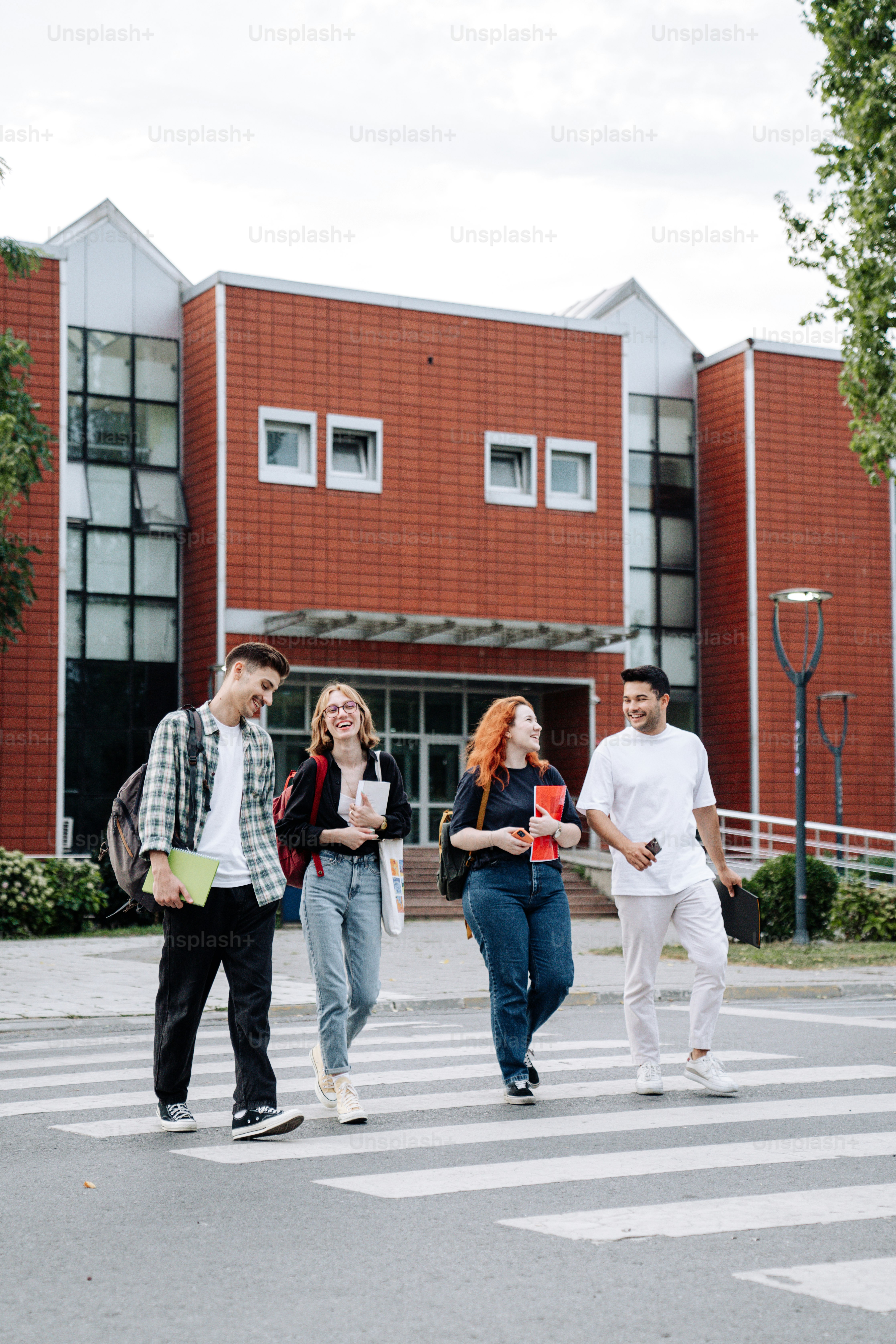 Students studying in modern campus library